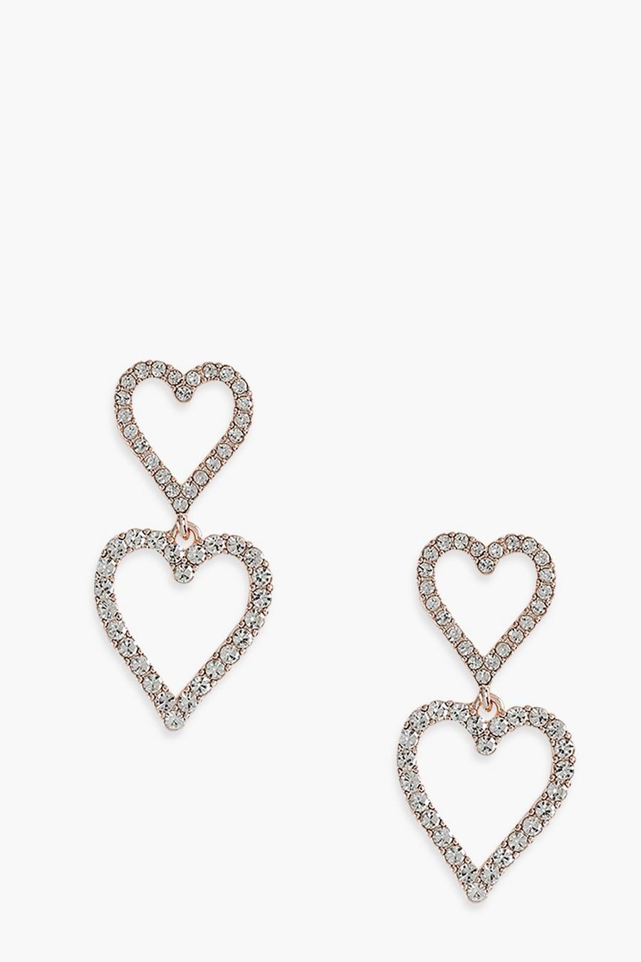 Silver Diamante Heart Drop Earrings image number 1