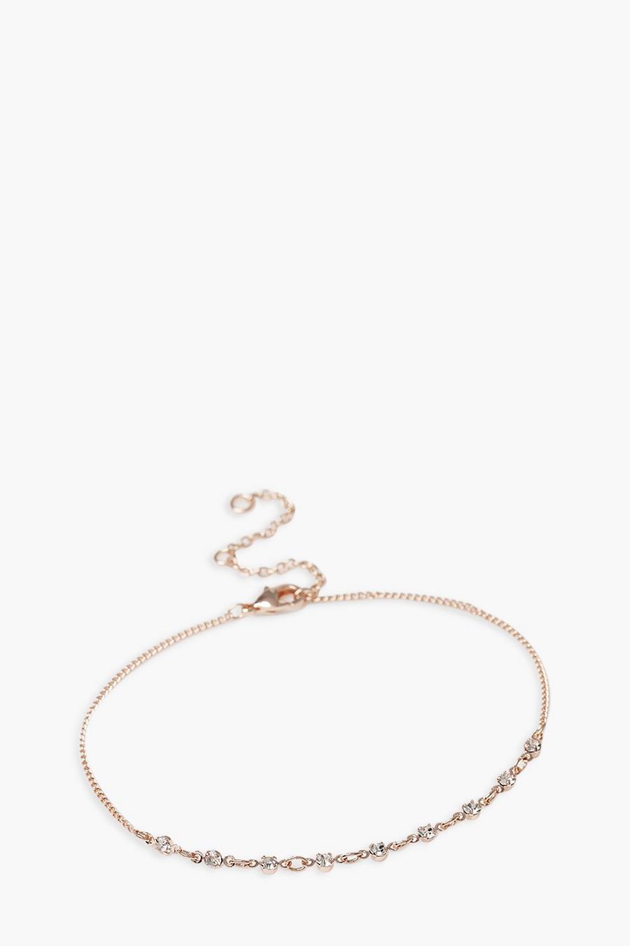 Rose gold Diamante Chain Detail Dainty Anklet image number 1