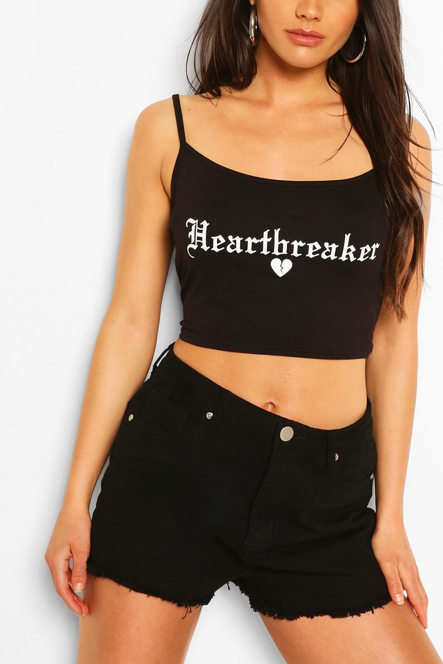 Black "Heartbreaker" Kort linne med slogan image number 1