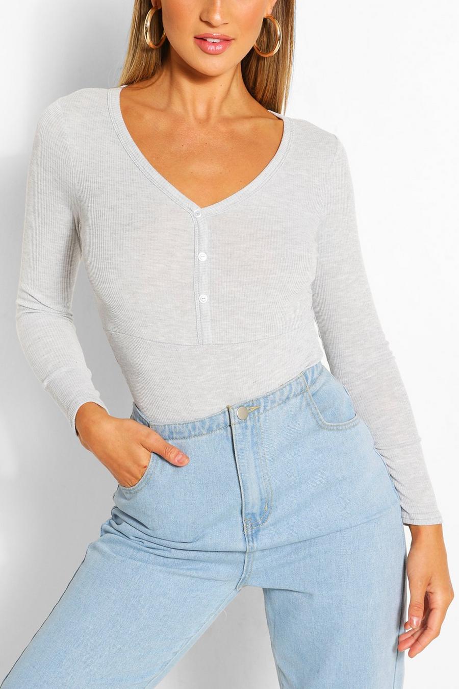 Long Sleeved Button Detail Bodysuit image number 1