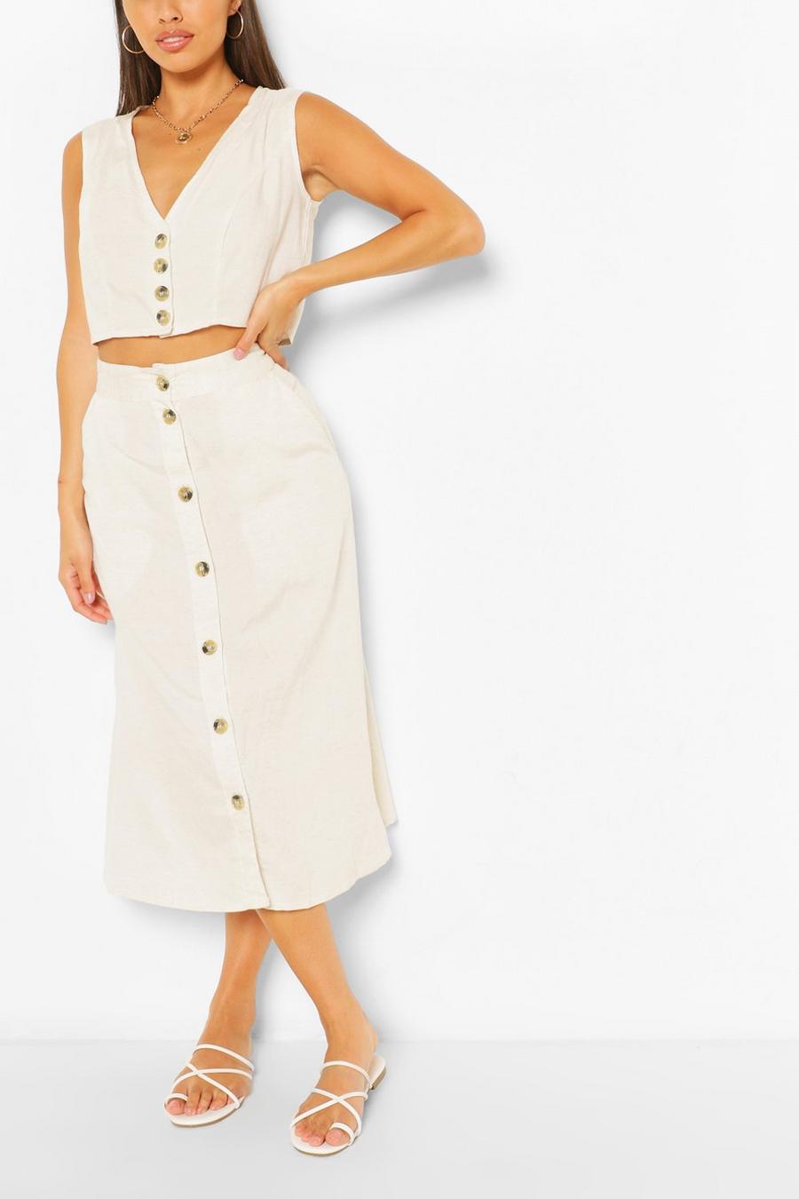 Button Sleevelesstop & Midi Skirt Co-Ord Set image number 1