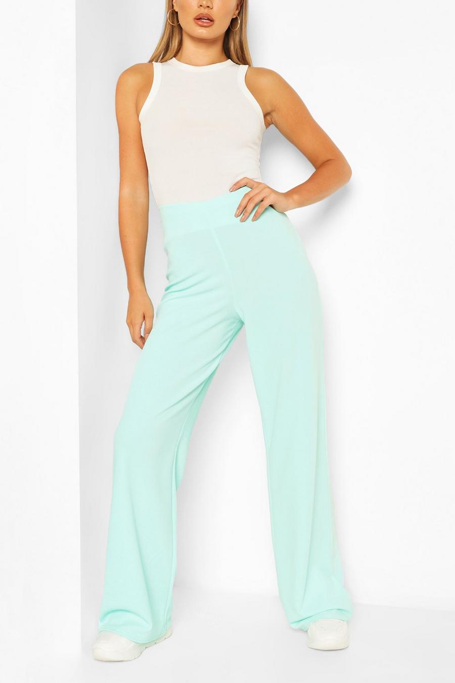 Mint High Waist Basic Crepe Wide Leg Trousers image number 1