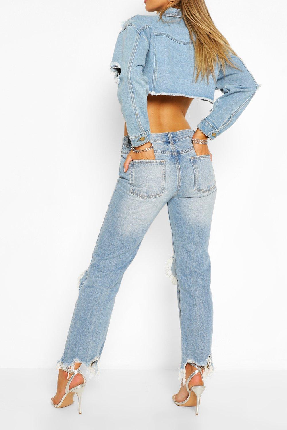 ripped hem mom jeans