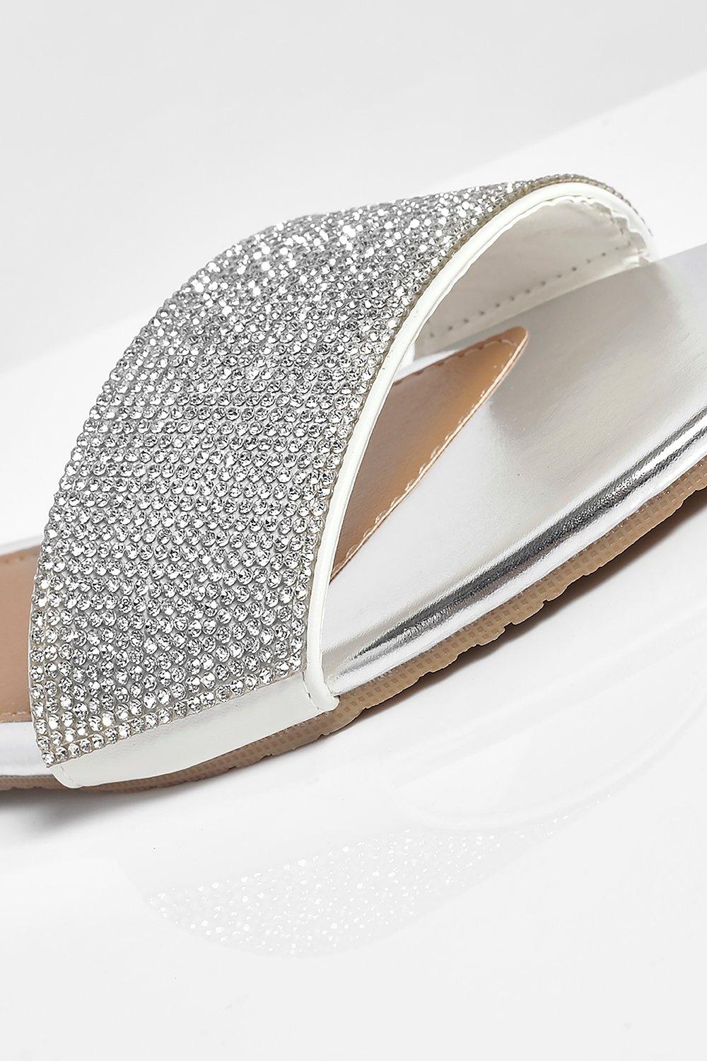 Wide fit diamante sliders hotsell