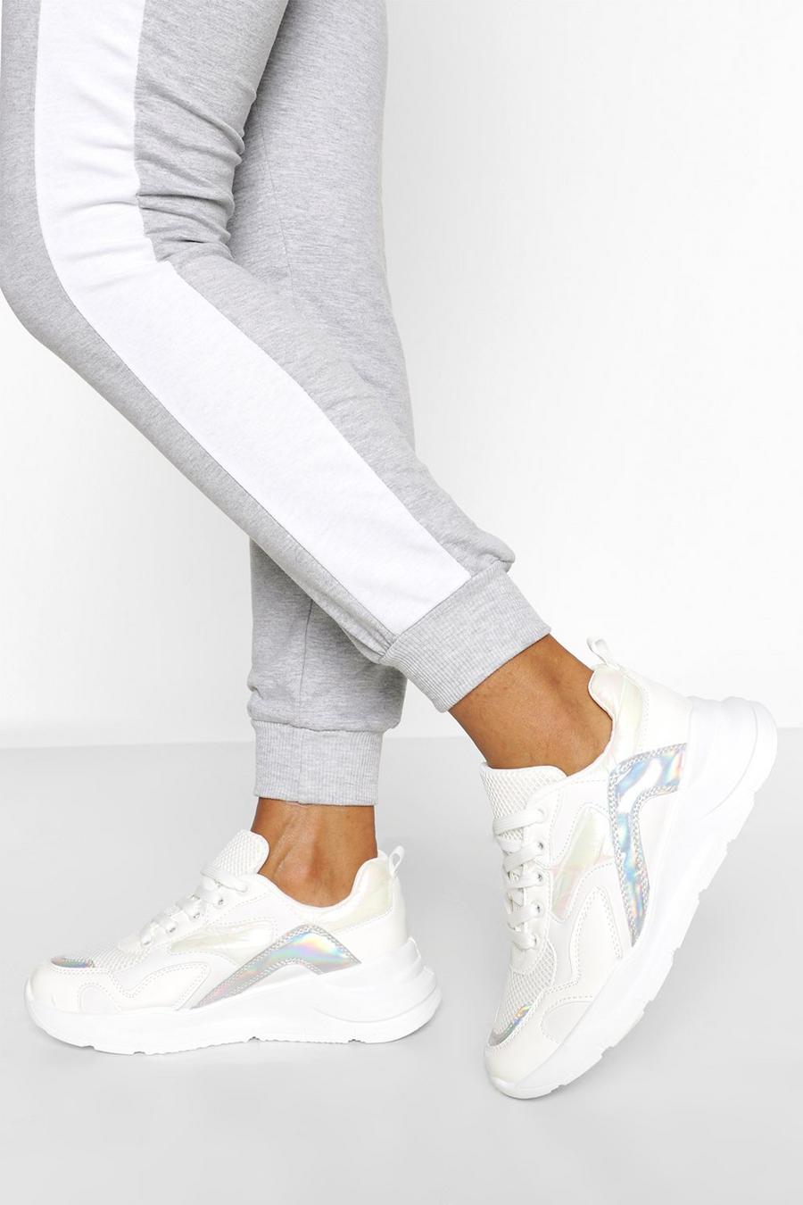 White blanc Double Lace Chunky Trainers image number 1