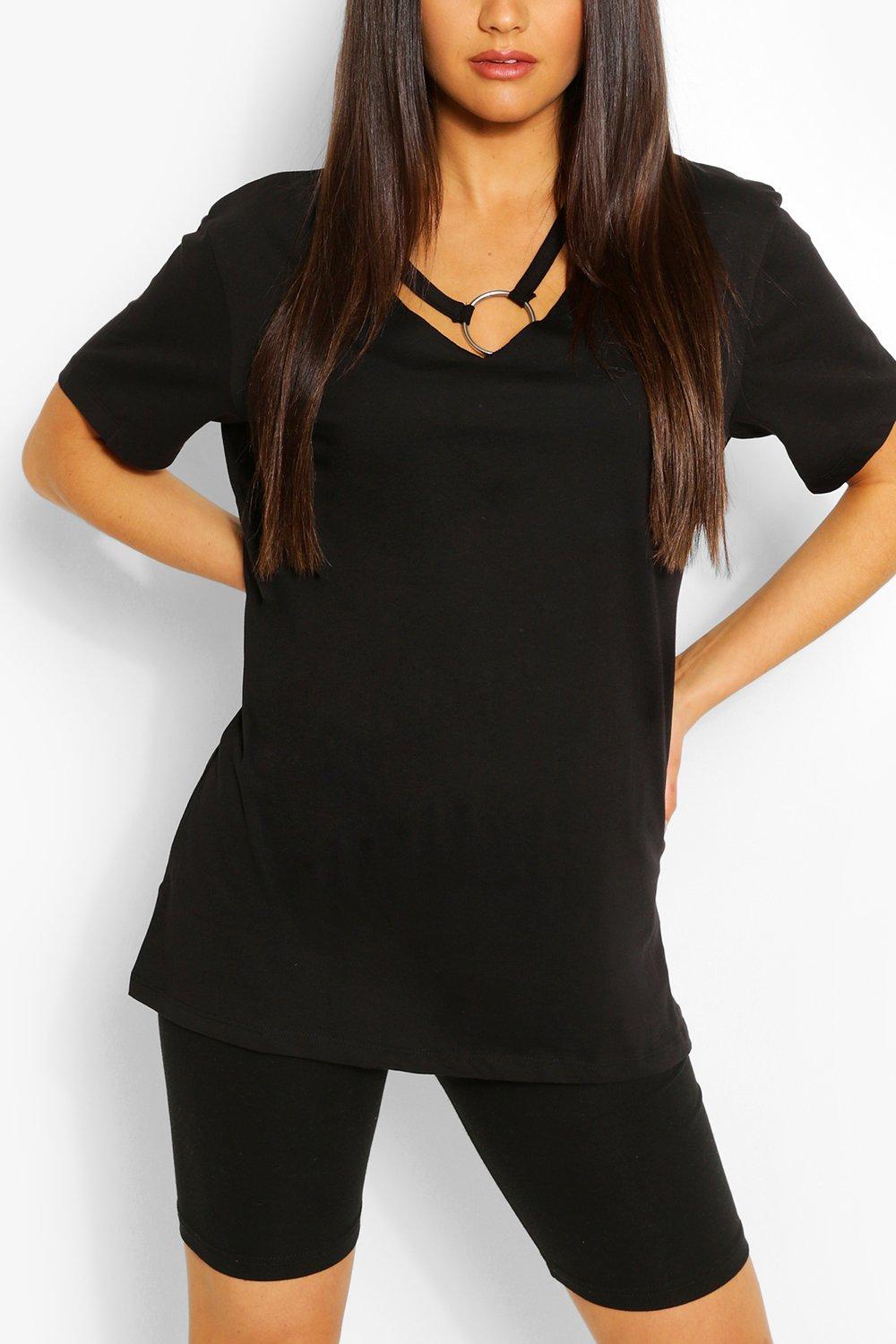 black ring detail shirt dress