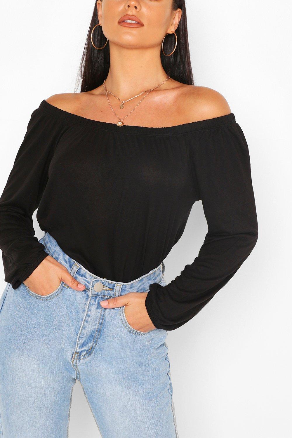 black long sleeve bardot top