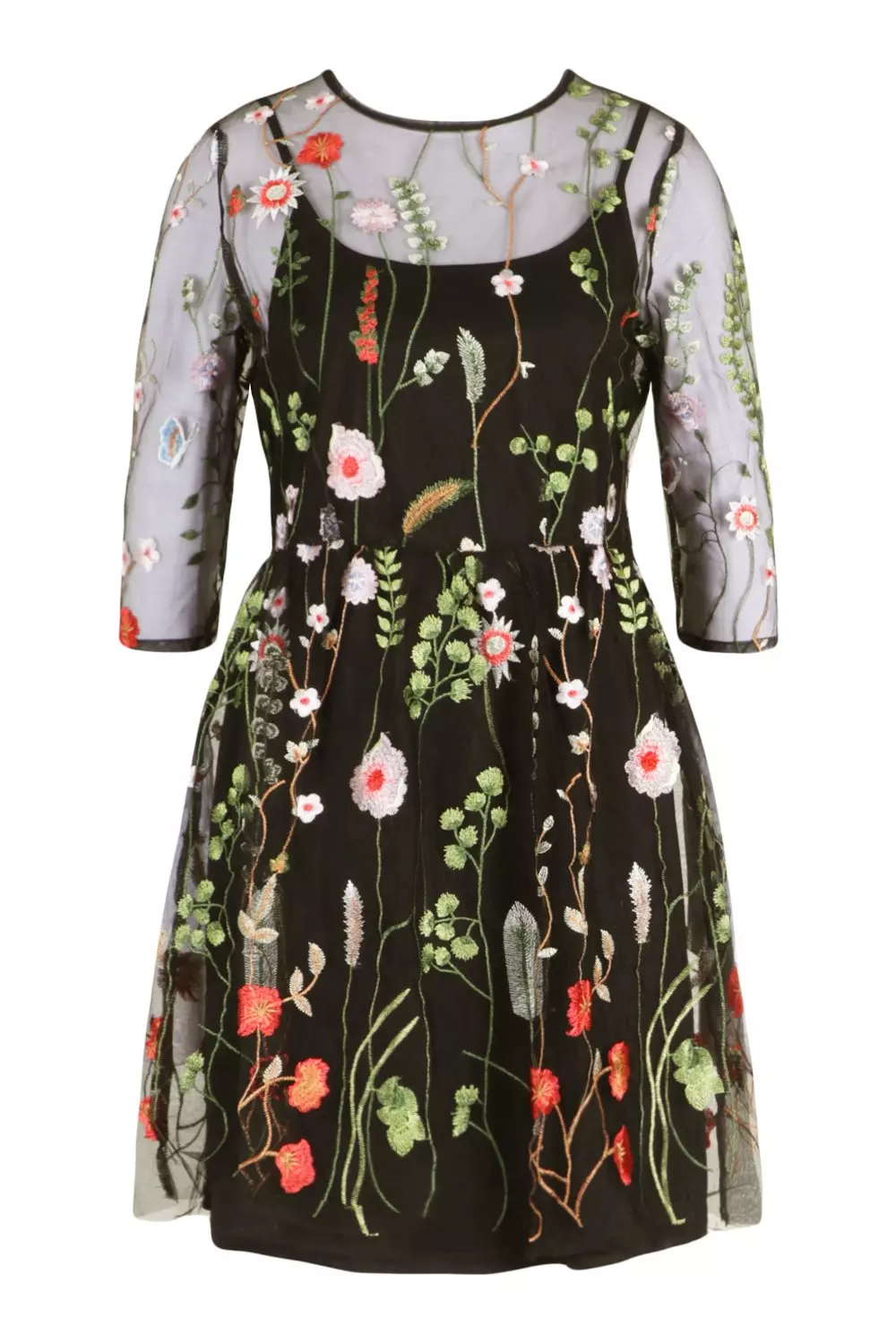 Black floral outlet embroidered mesh dress