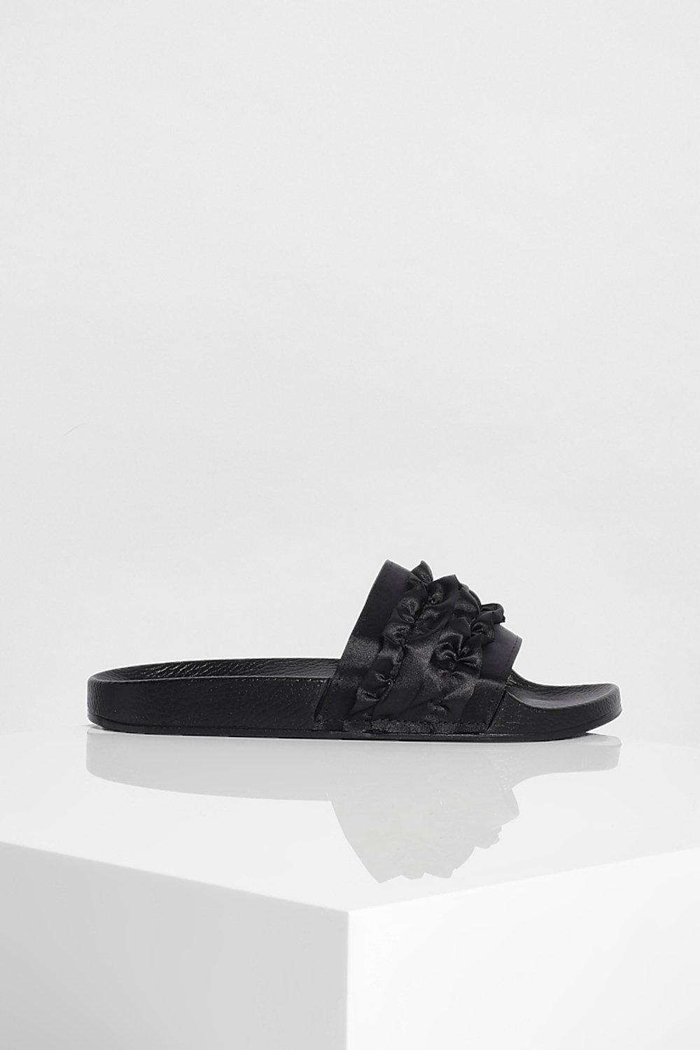 Ruffle Detail Pool Sliders boohoo NO