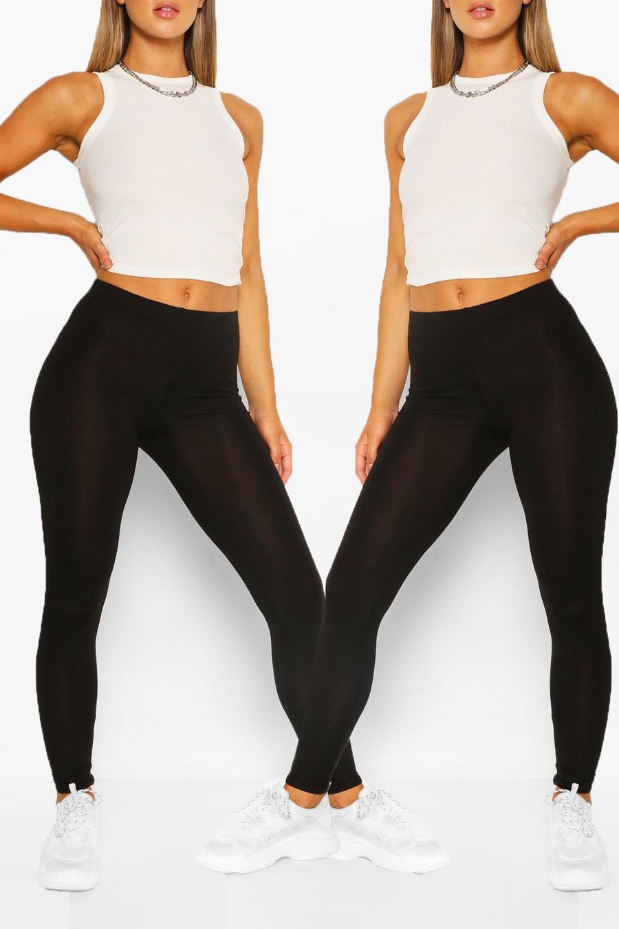 Black Basic leggings med hög midja (2-pack) image number 1