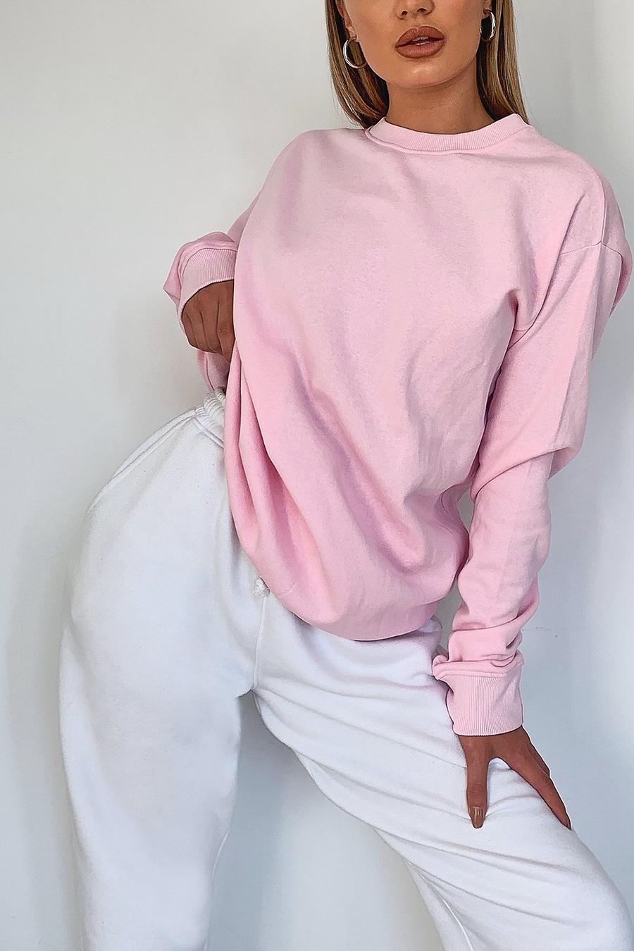 Pink Basic Crew Neck Sweatshirt image number 1