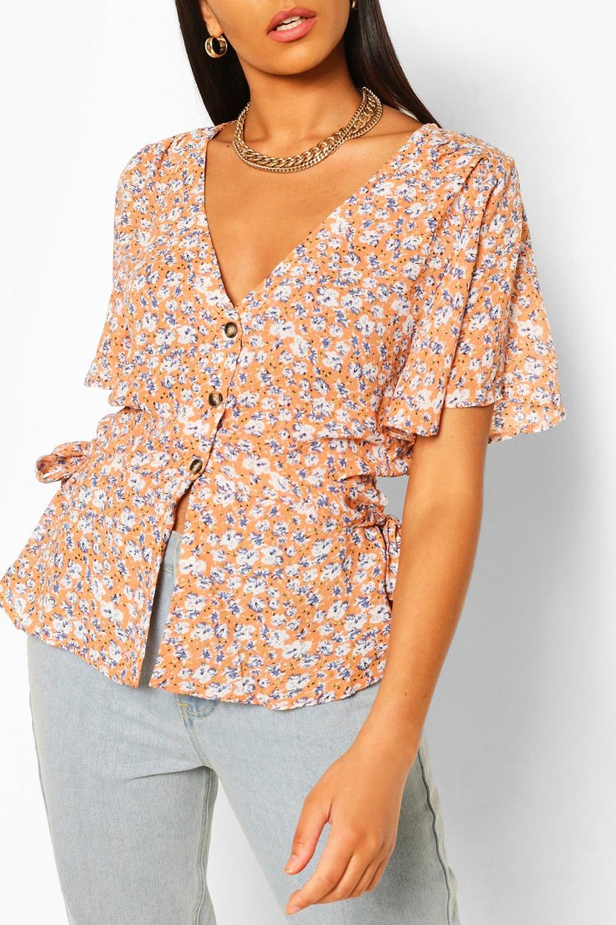 Pink Woven floral button through blouse image number 1