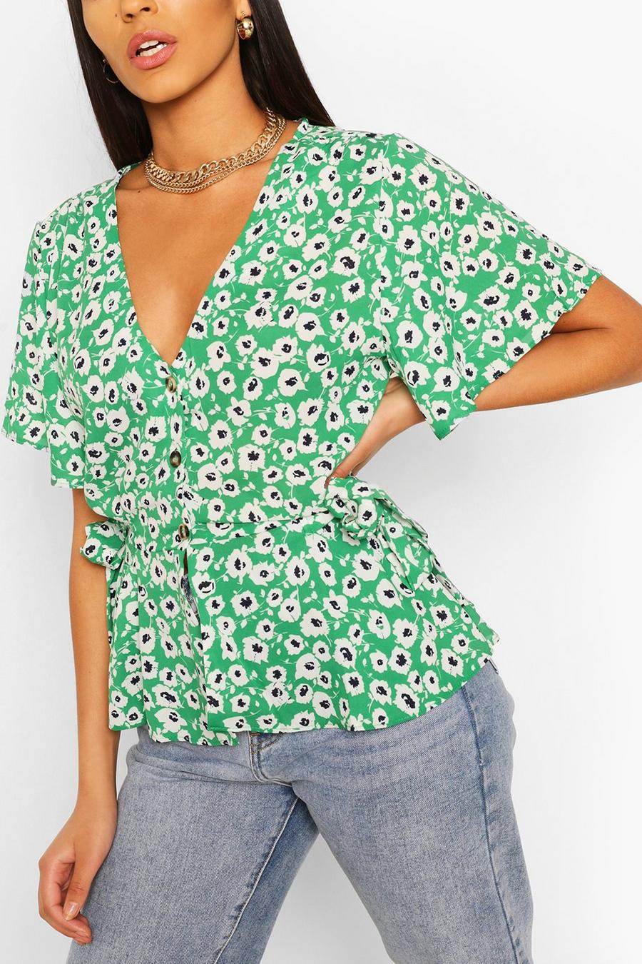 Green Woven Button Through Blouse image number 1