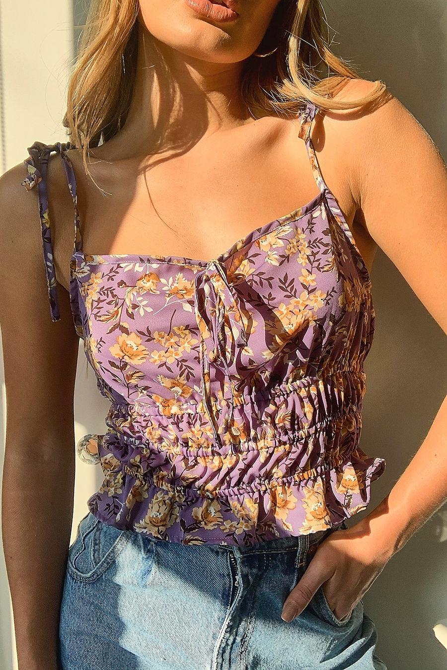 Lilac purple Woven Floral Strapp Camisole