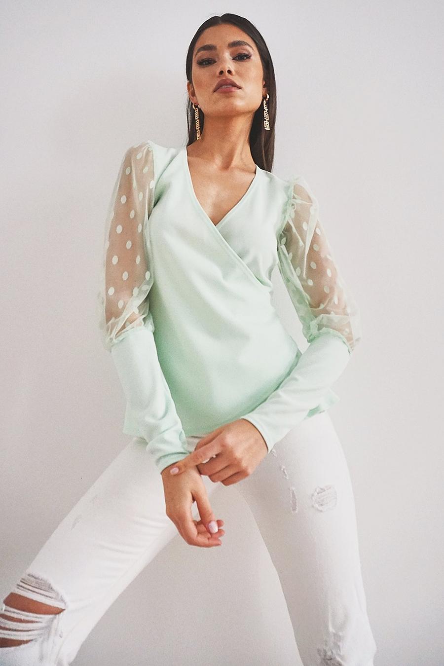 Mint Dobby Mesh Wrap Top image number 1