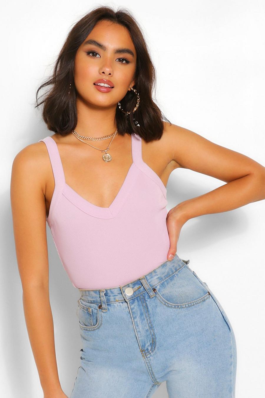 Lila Geribbelde Crop Top Met Racer Rug image number 1