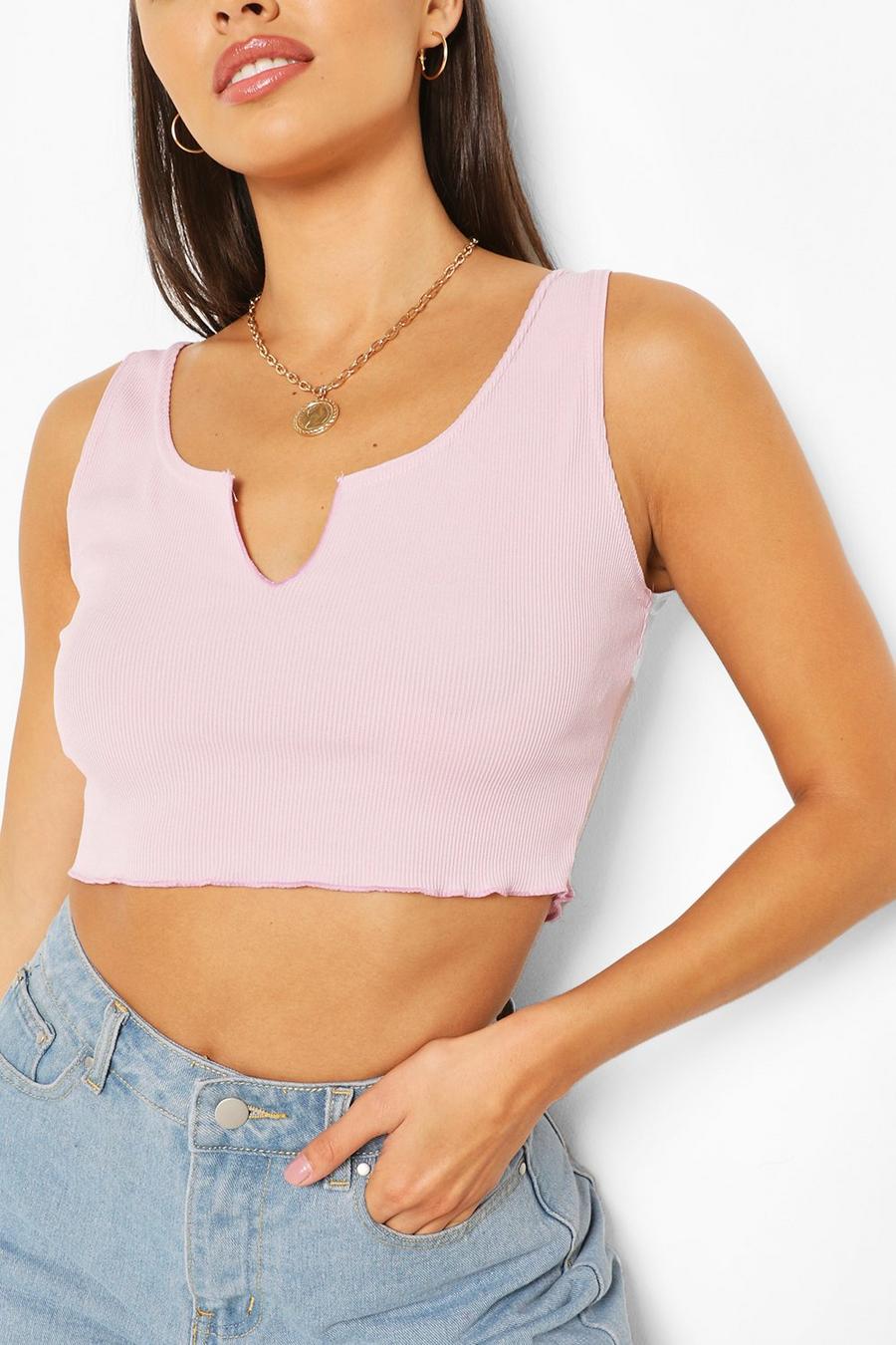 Lilac Rib Notch Neck Crop Top image number 1