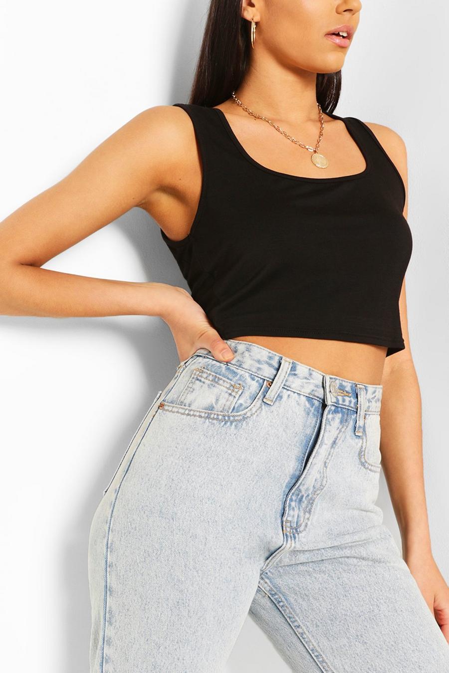 Black Thick Strap Square Neck Crop Top image number 1