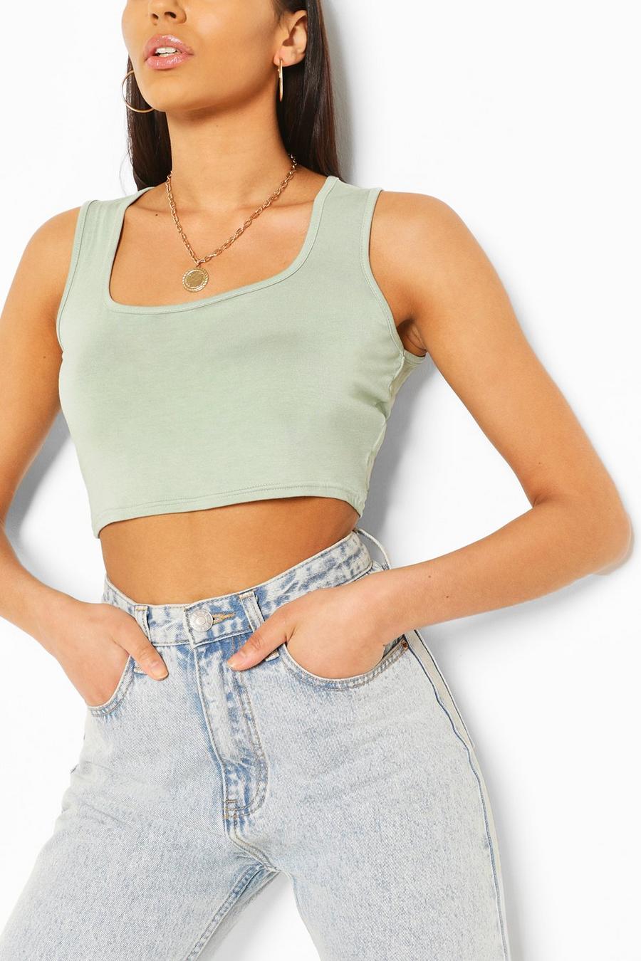 Sage Thick Strap Square Neck Crop Top image number 1