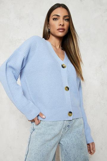 Fisherman V Neck Cardigan blue