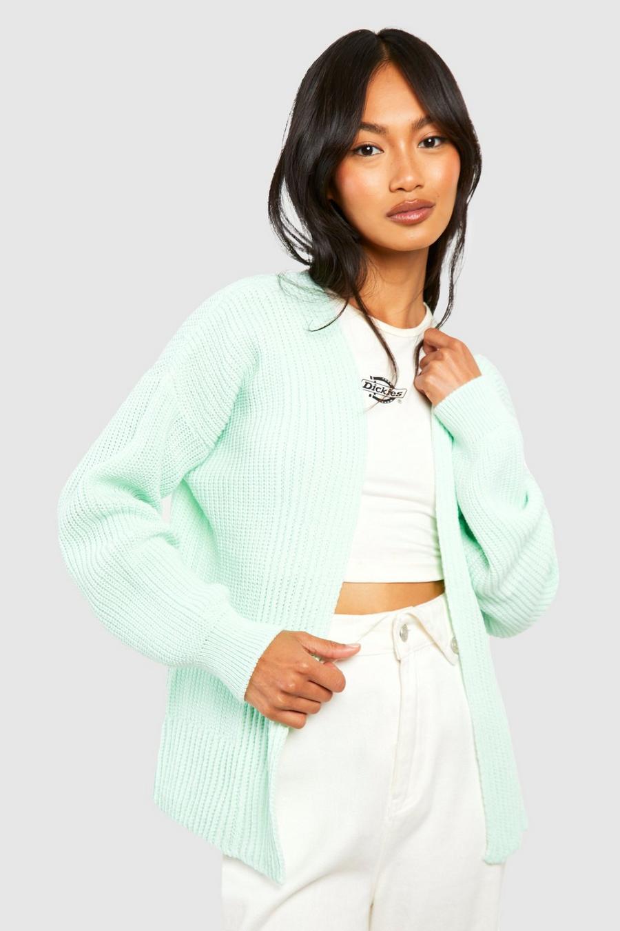 Mint green Oversized Rib Cropped Cardigan image number 1