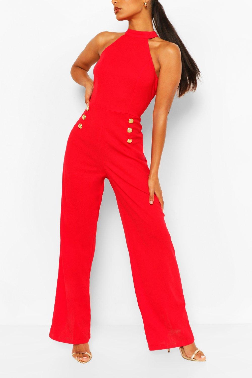 red high neck jumpsuit