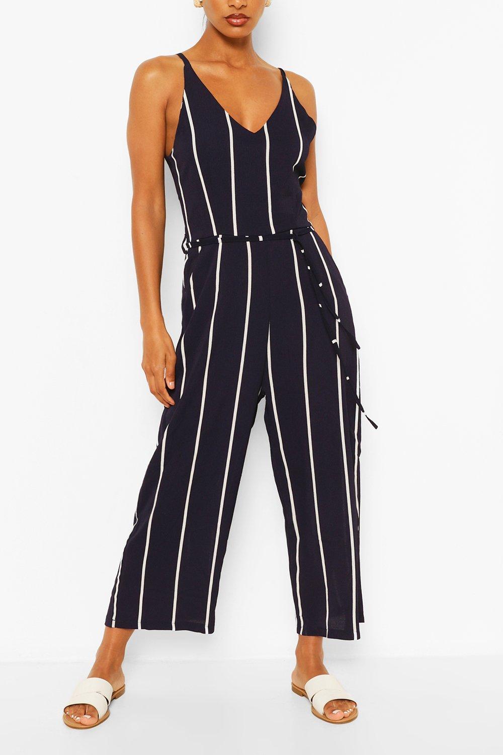 navy striped jumpsuit