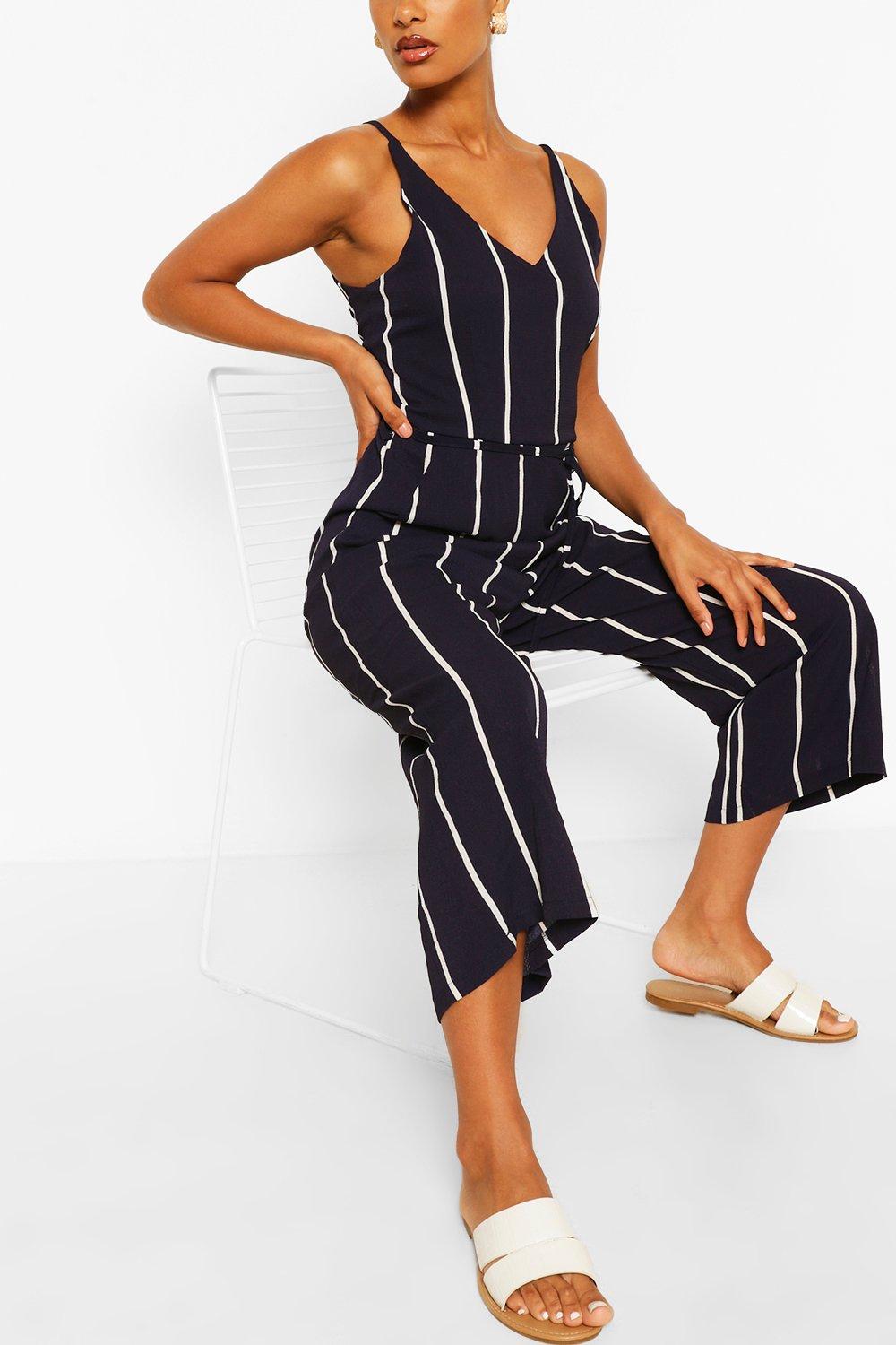 Navy store striped jumpsuit