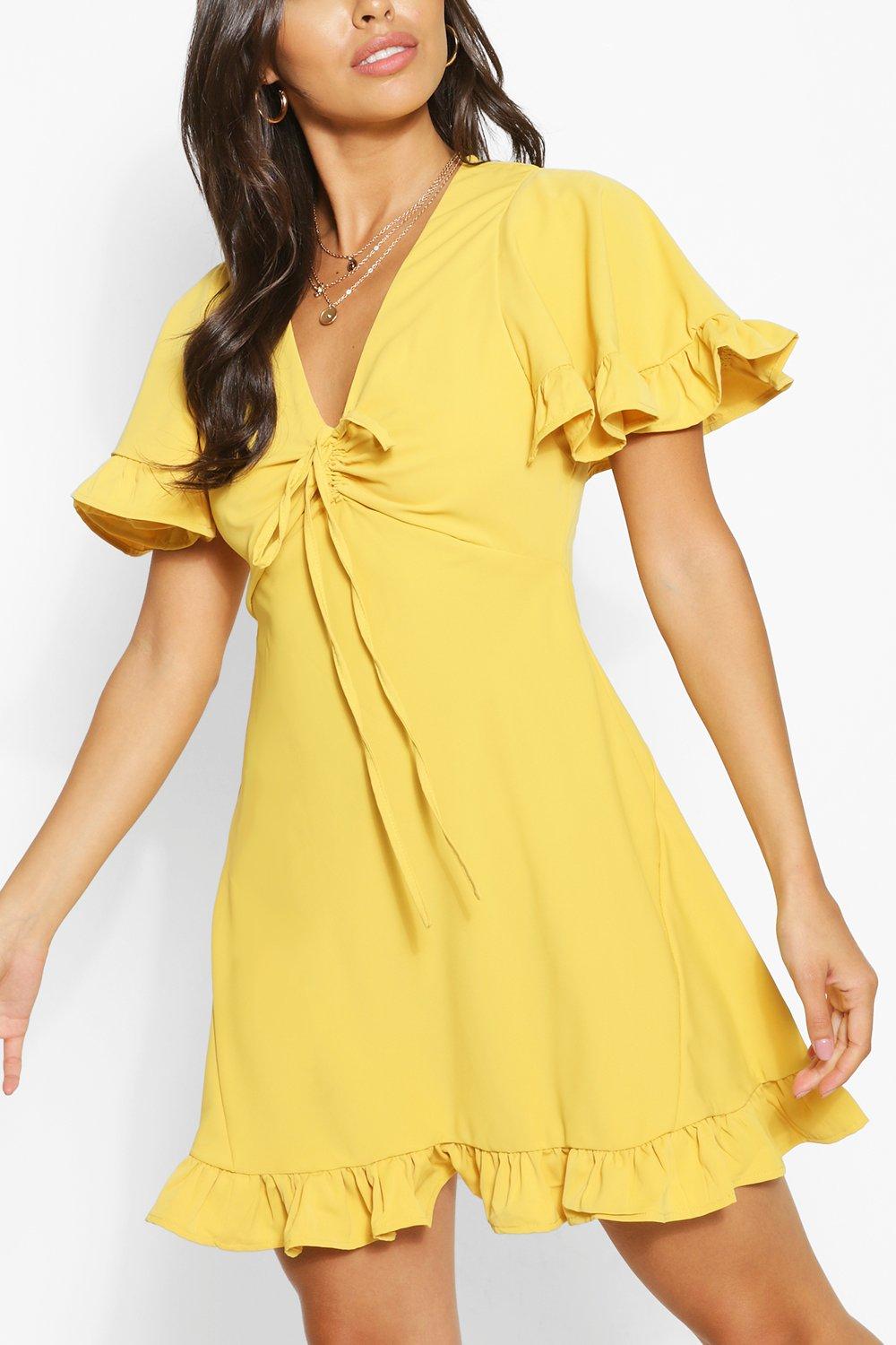 boohoo yellow skater dress