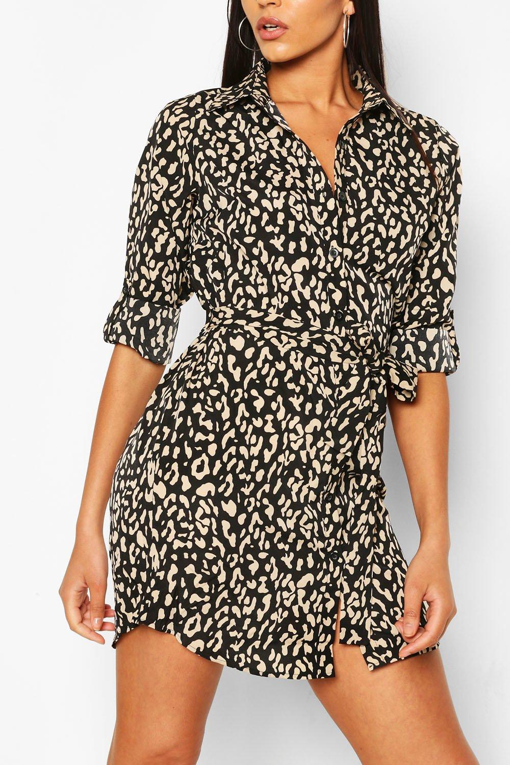 boohoo animal print shirt dress