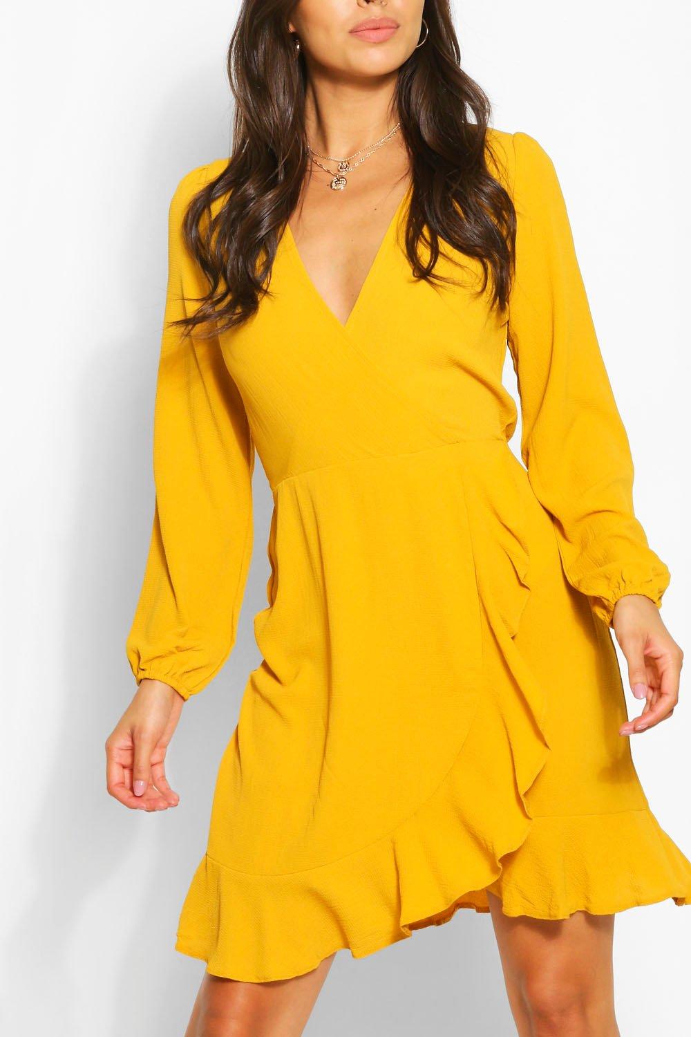 long sleeve wrap skater dress