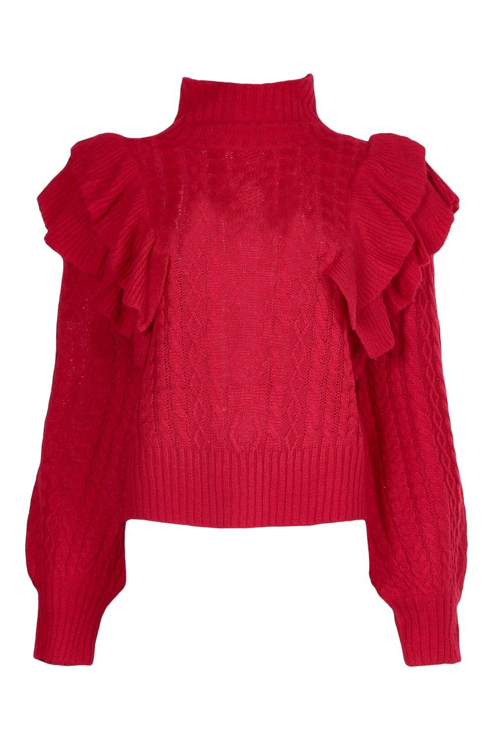 Ruffle shoulder outlet sweater