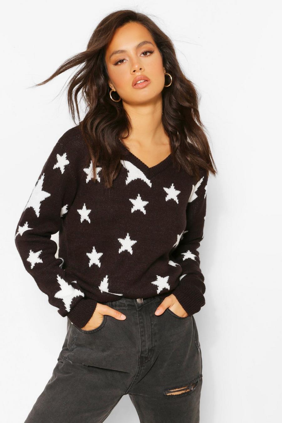 שחור סוודר עם הדפס כוכבים image number 1