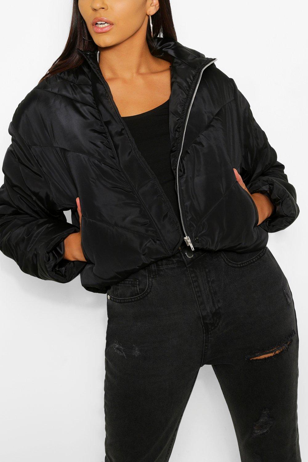 Cropped Panelled Hooded Puffer Jacket boohoo CA