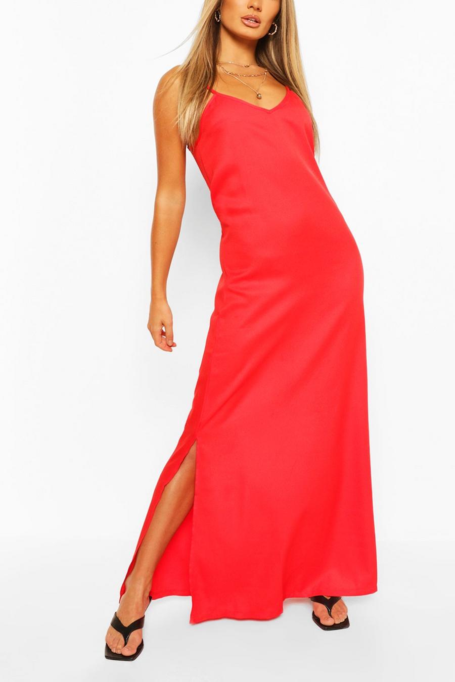 אדום שמלת מקסי עם כתפיות דקות ומחשוף גב image number 1