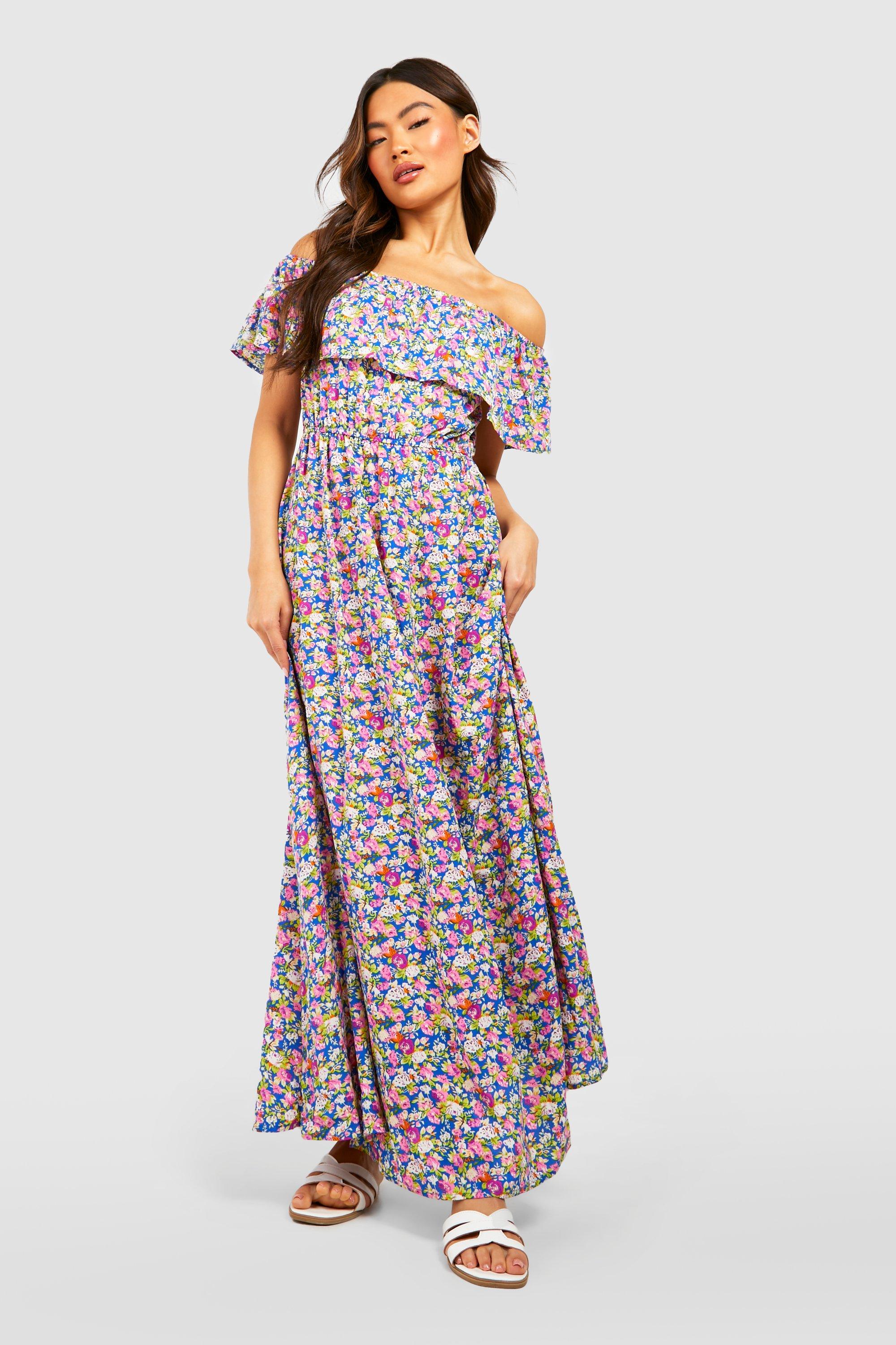 boohoo off the shoulder maxi dress