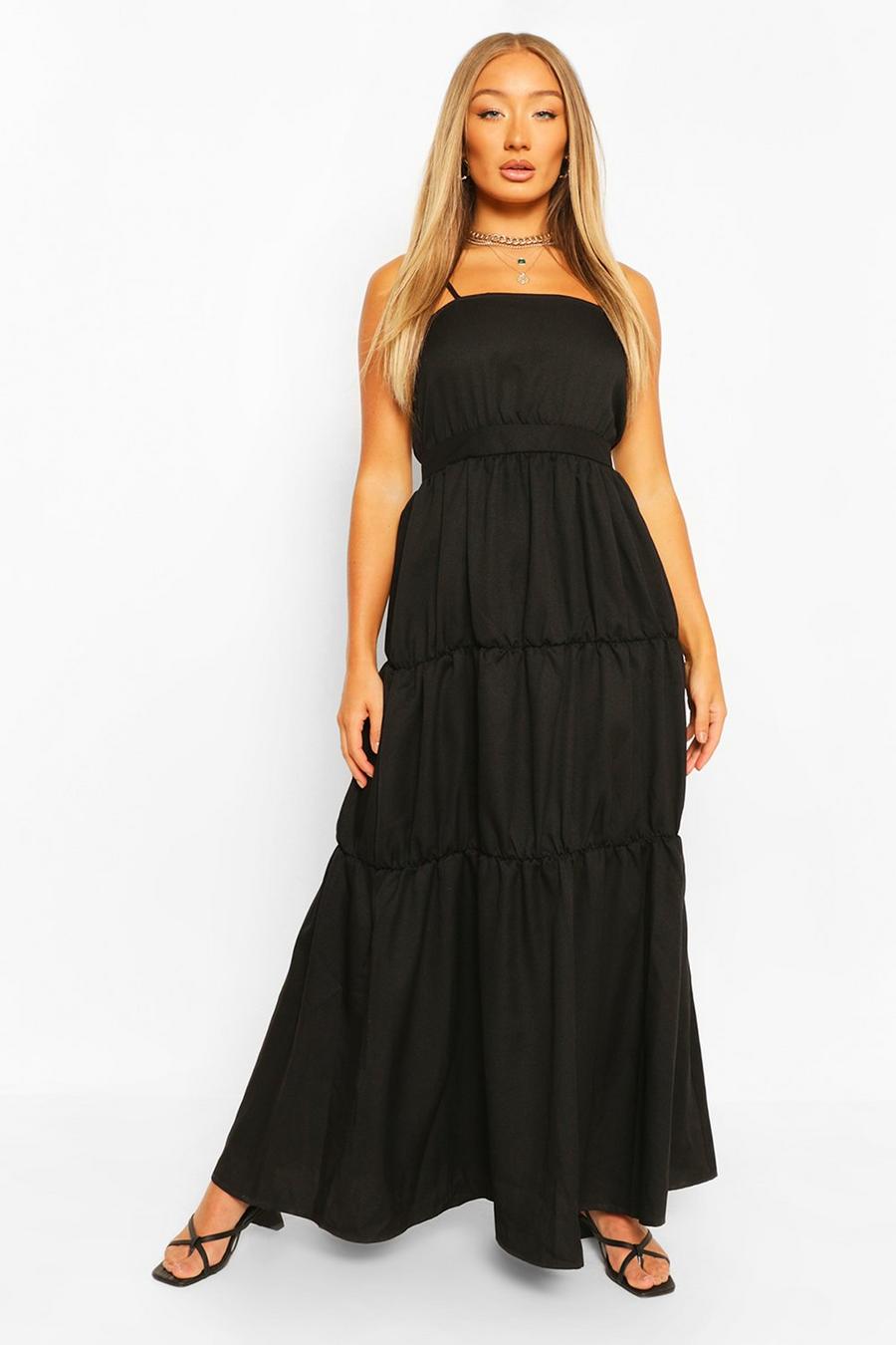 Black Tiered Strappy Maxi Dress image number 1