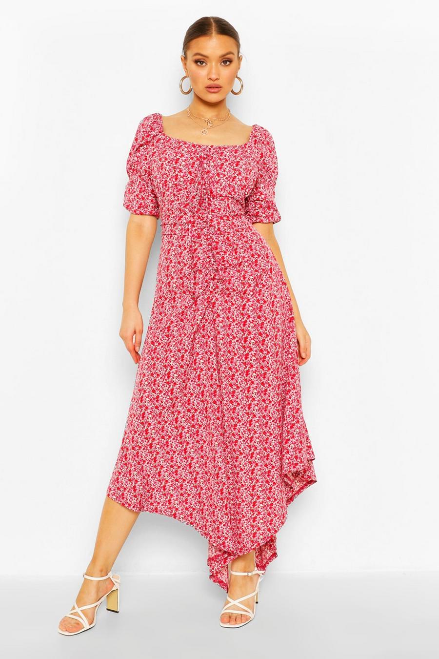 Ruched Sleeve Detail Floral Print Maxi Dress image number 1