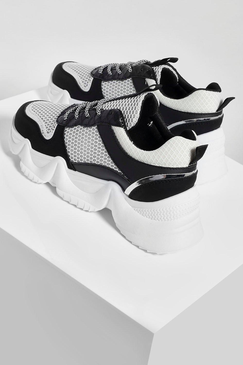Chunky Lace Up Mesh Panel Sneaker