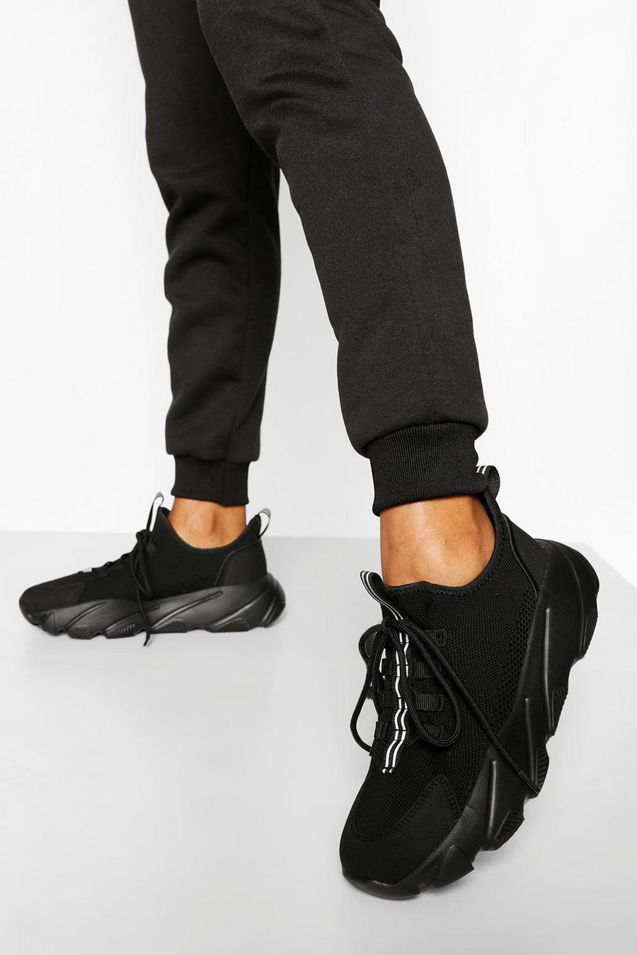 Black noir Knitted Chunky Platform Trainers