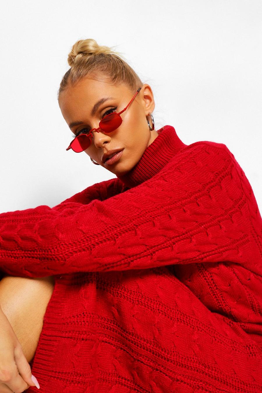 Berry Turtleneck Cable Sweater Dress image number 1