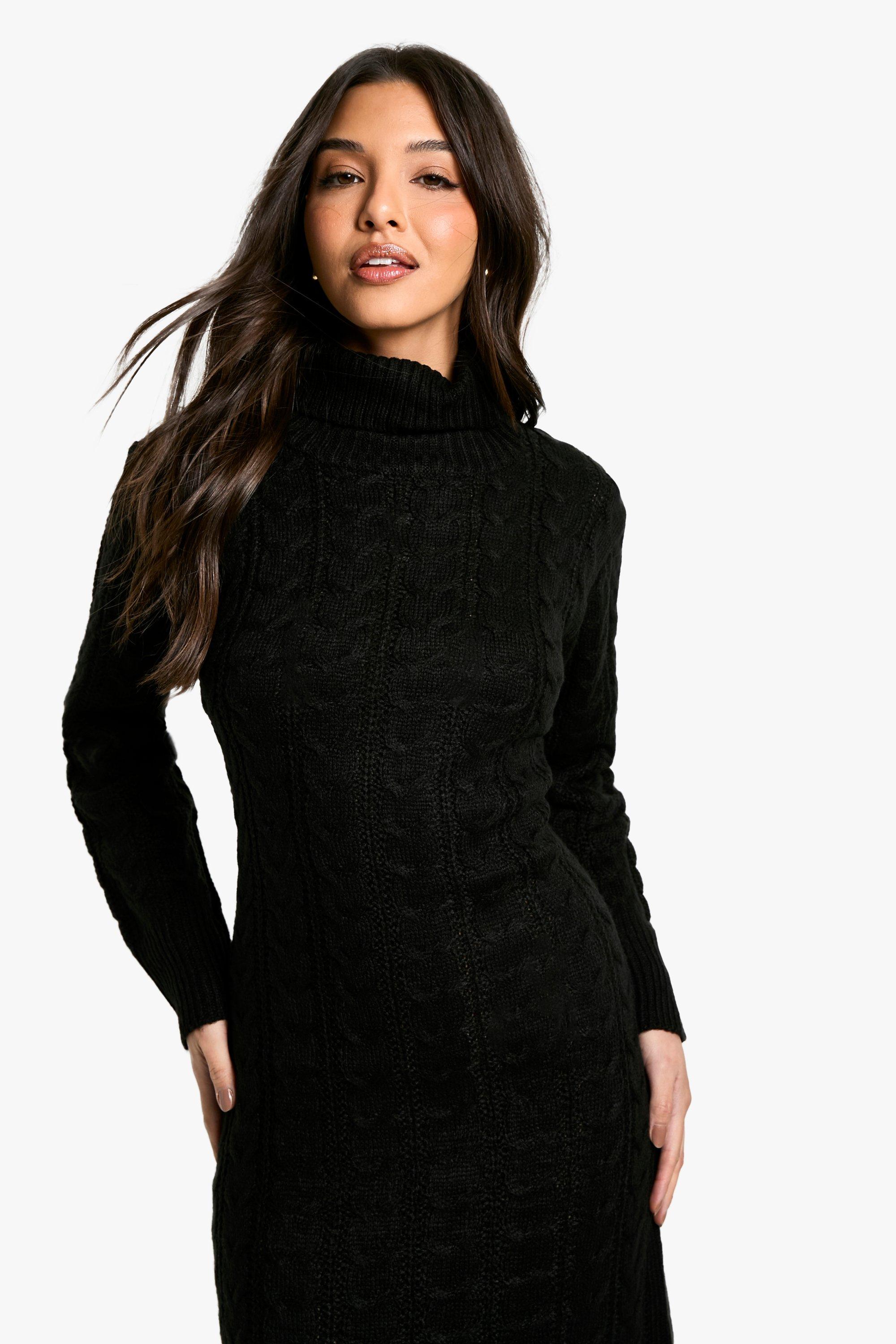 Roll Neck Cable Jumper Dress boohoo UK