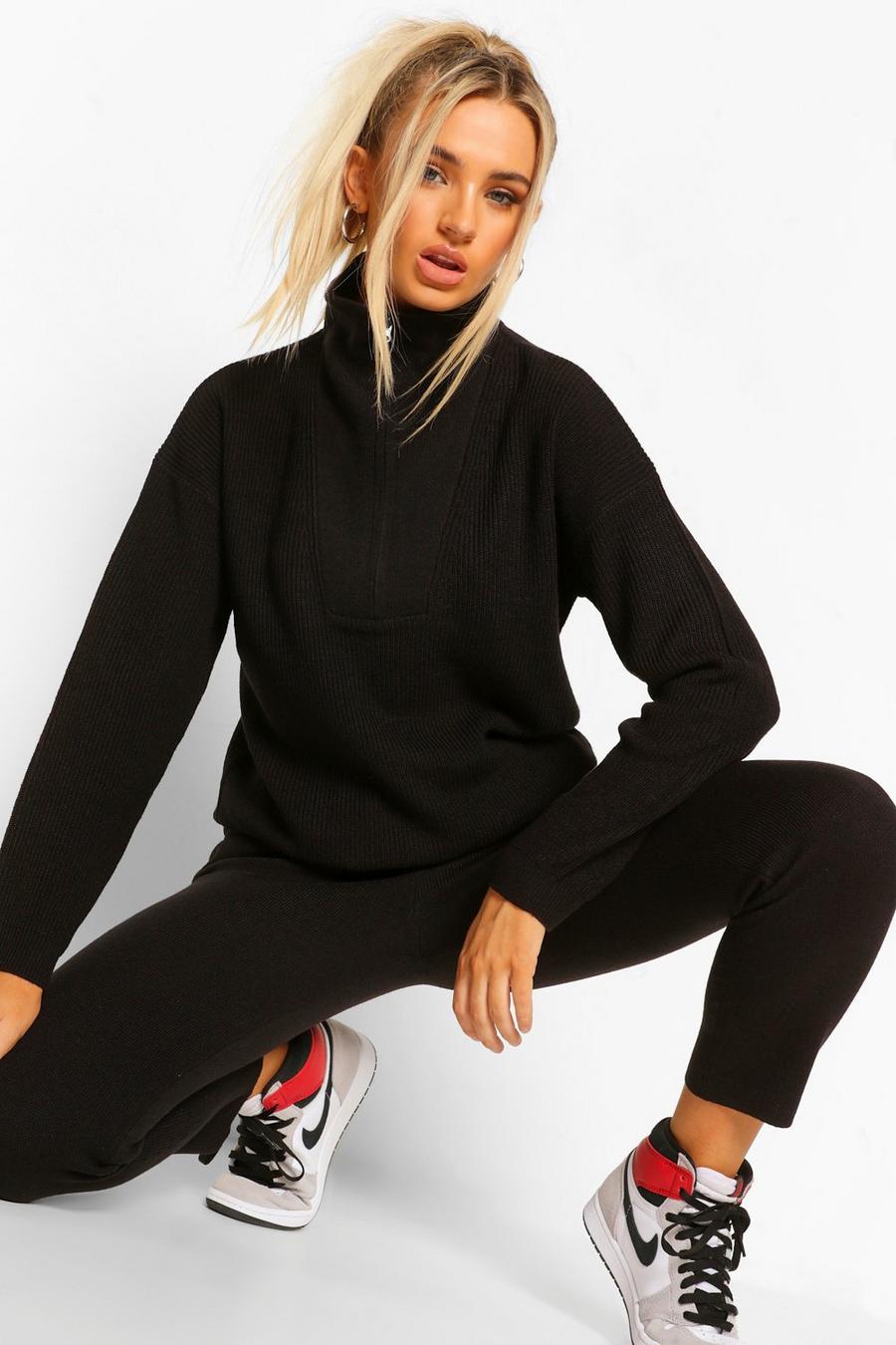 Polo-Pullover mit durchgängigem Reißverschluss und Jogginghosen, Schwarz image number 1