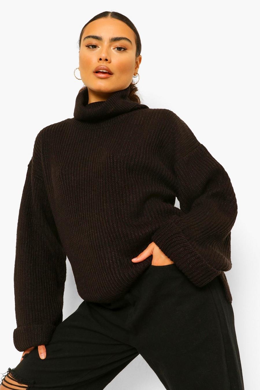 Black Turtleneck Turn Up Cuff Sweater image number 1
