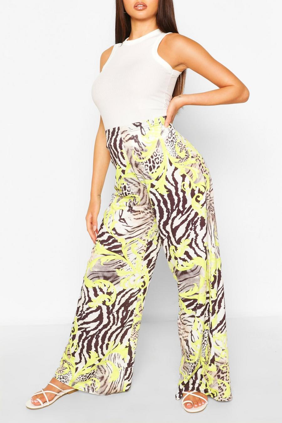 White Mixed Print Wide Leg Trouser image number 1