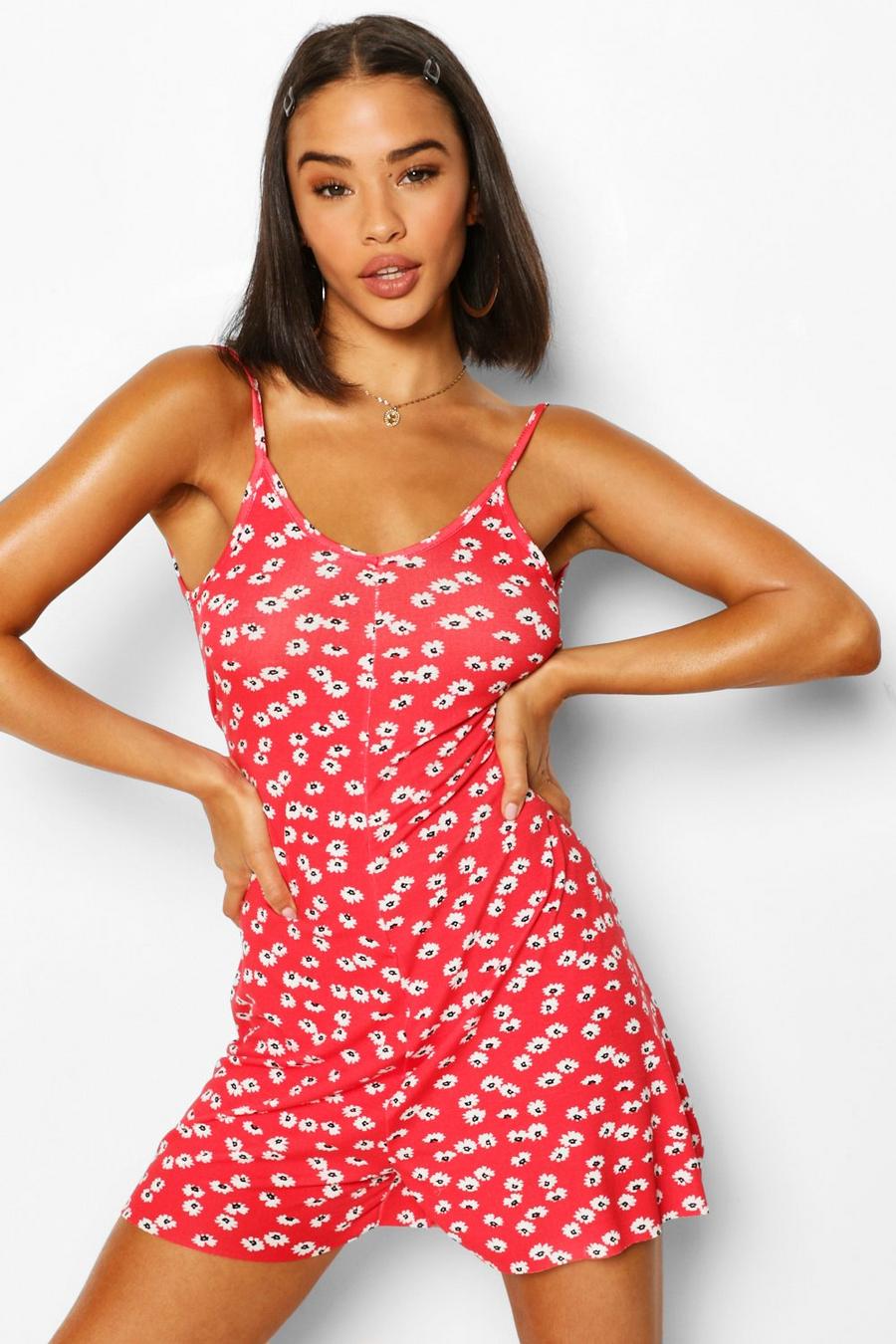 Red Ditsy Floral Cami Swing Playsuit image number 1