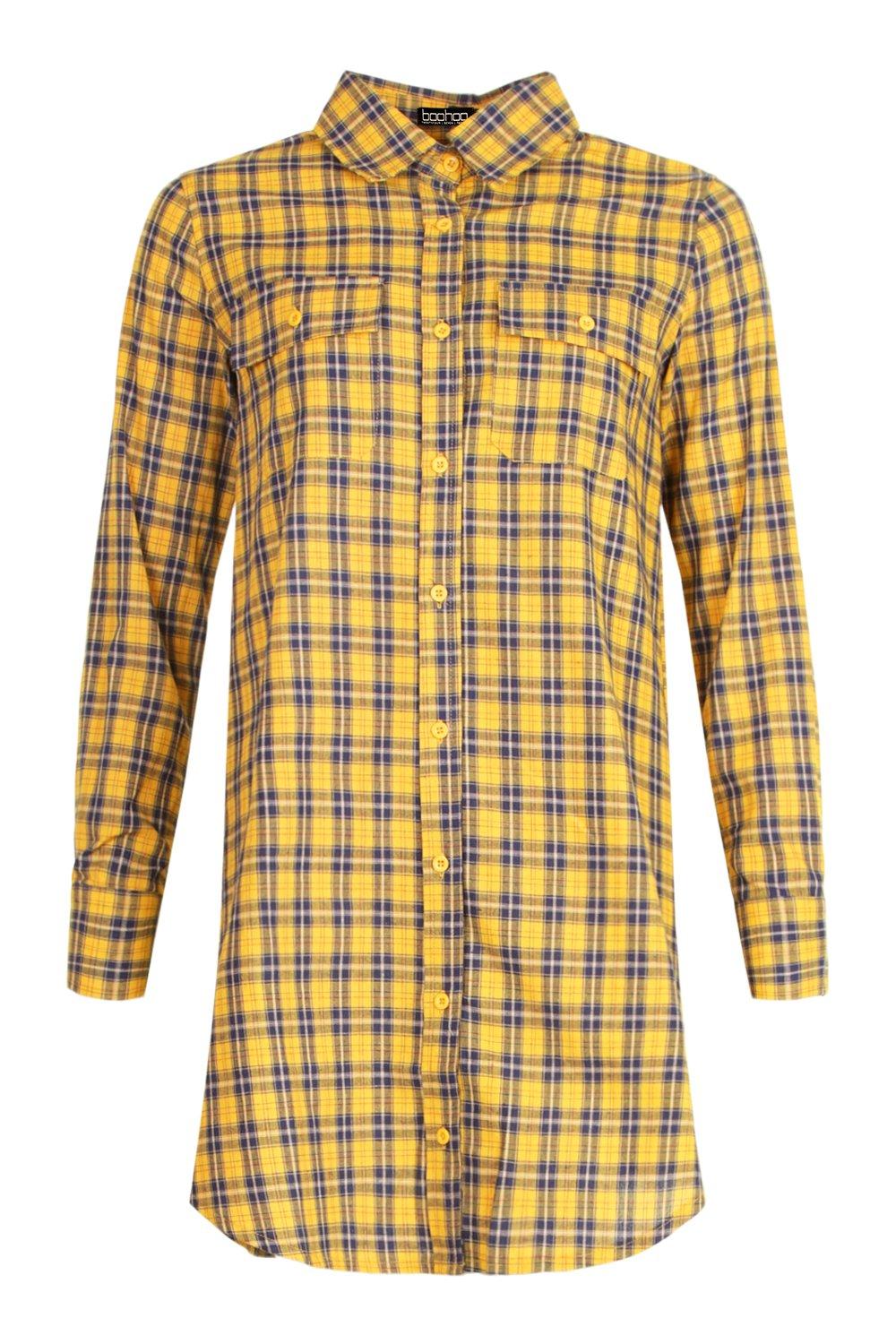 yellow check shirt dress