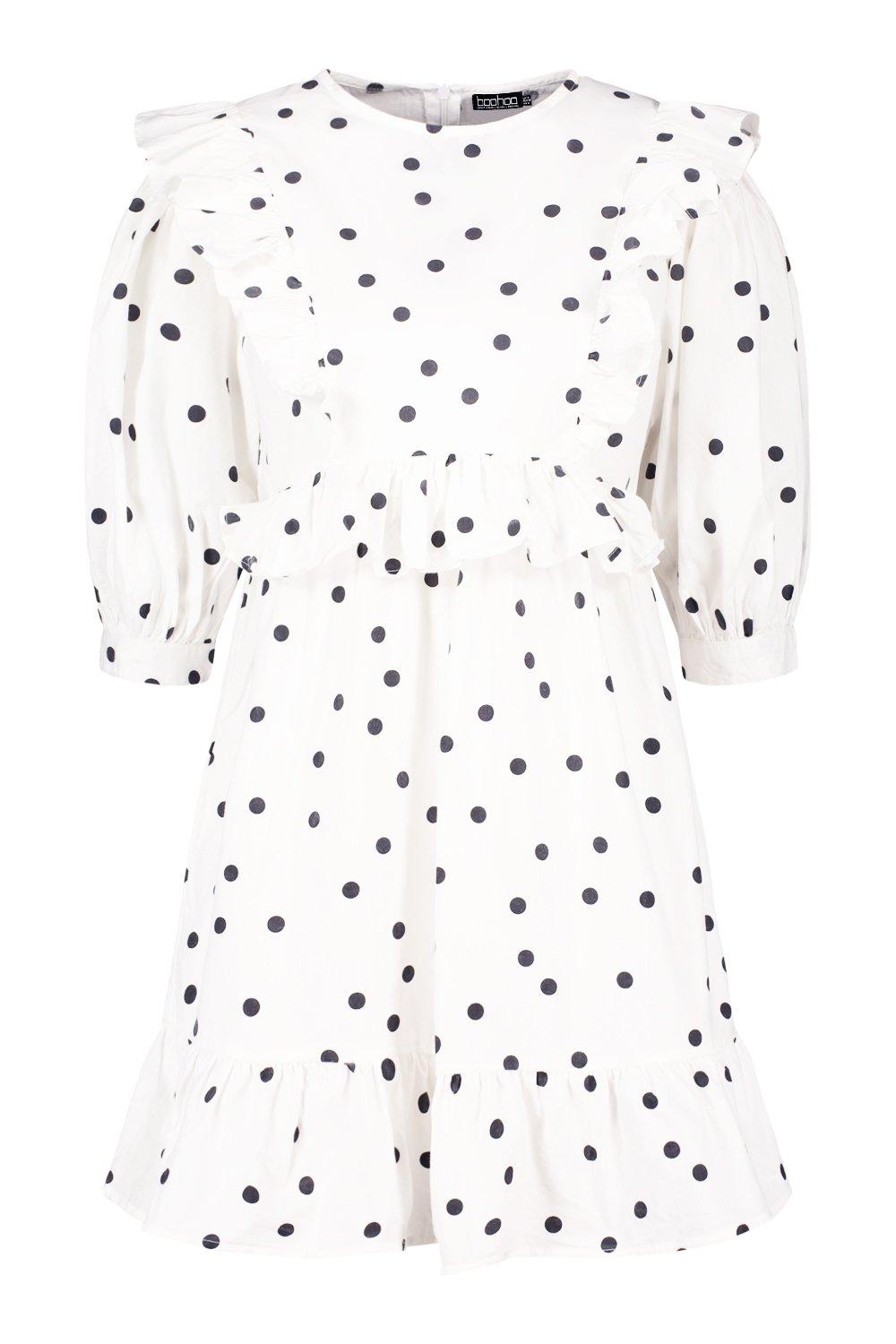 boohoo black polka dot dress