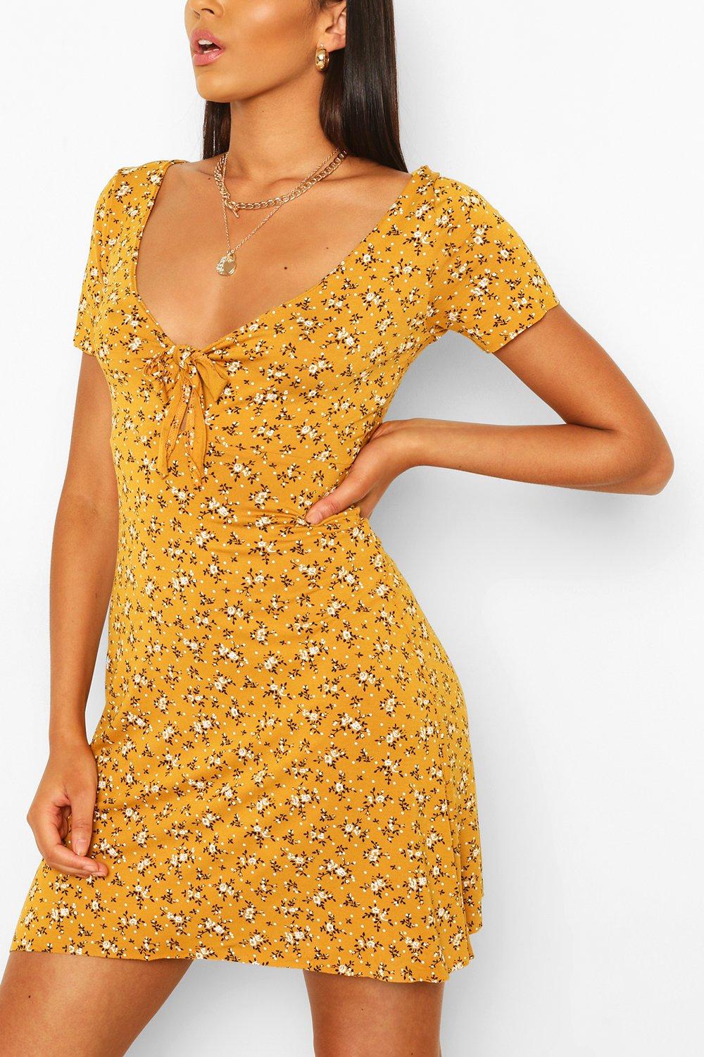 boohoo yellow skater dress