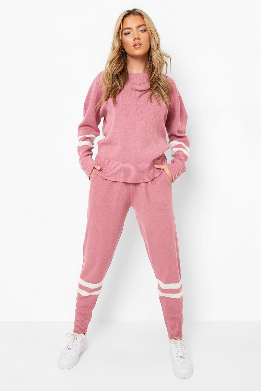 Pink Stripe Knitted Tracksuit image number 1
